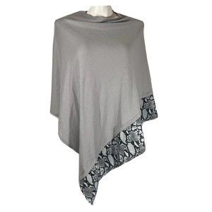 Popover Shawl One Size Gray Animal Print Trim Stretch Convertible KAT + Bryn